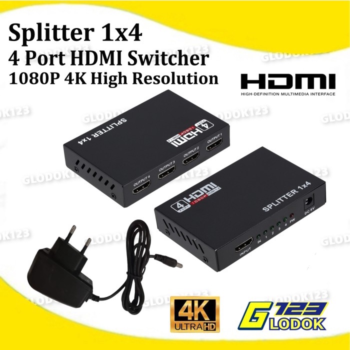 HDMI Splitter 1 In 4 Out Port Hub Repeater Amplifier 4K Ultra HD 3D
