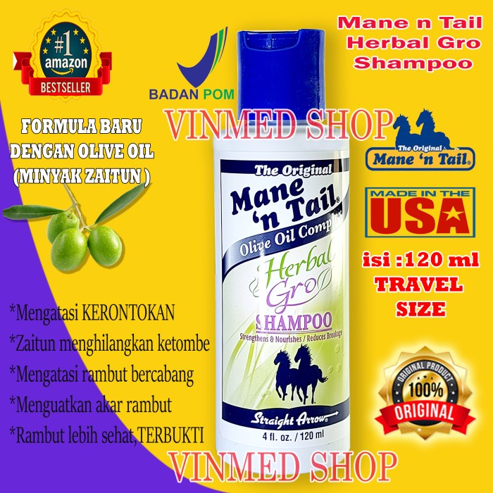 ✿ BISA COD✿ SHAMPOO MANE N TAIL- SHAMPO KUDA HERBAL GRO 355ML - Herbal Gro120ml