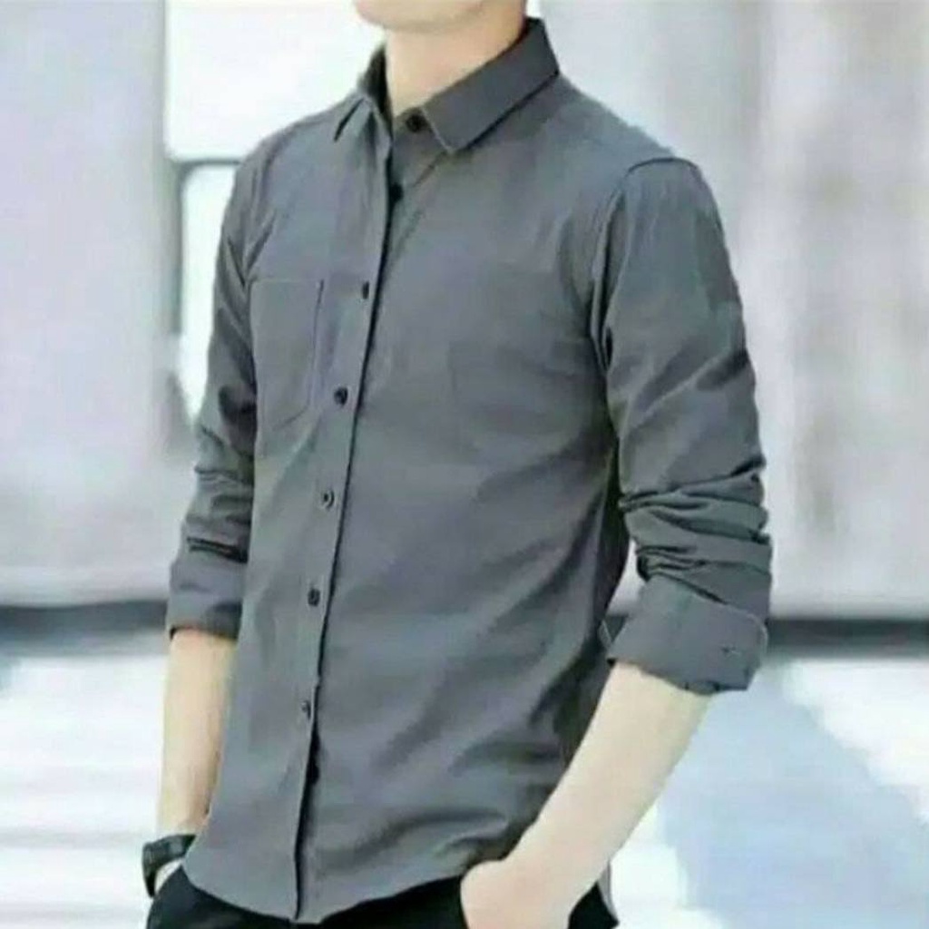 [BISA COD] Kemeja Pria Lengan Panjang Polos Putih | Kemeja Polos Pria  Kemeja Kerja Kasual Katun Formal