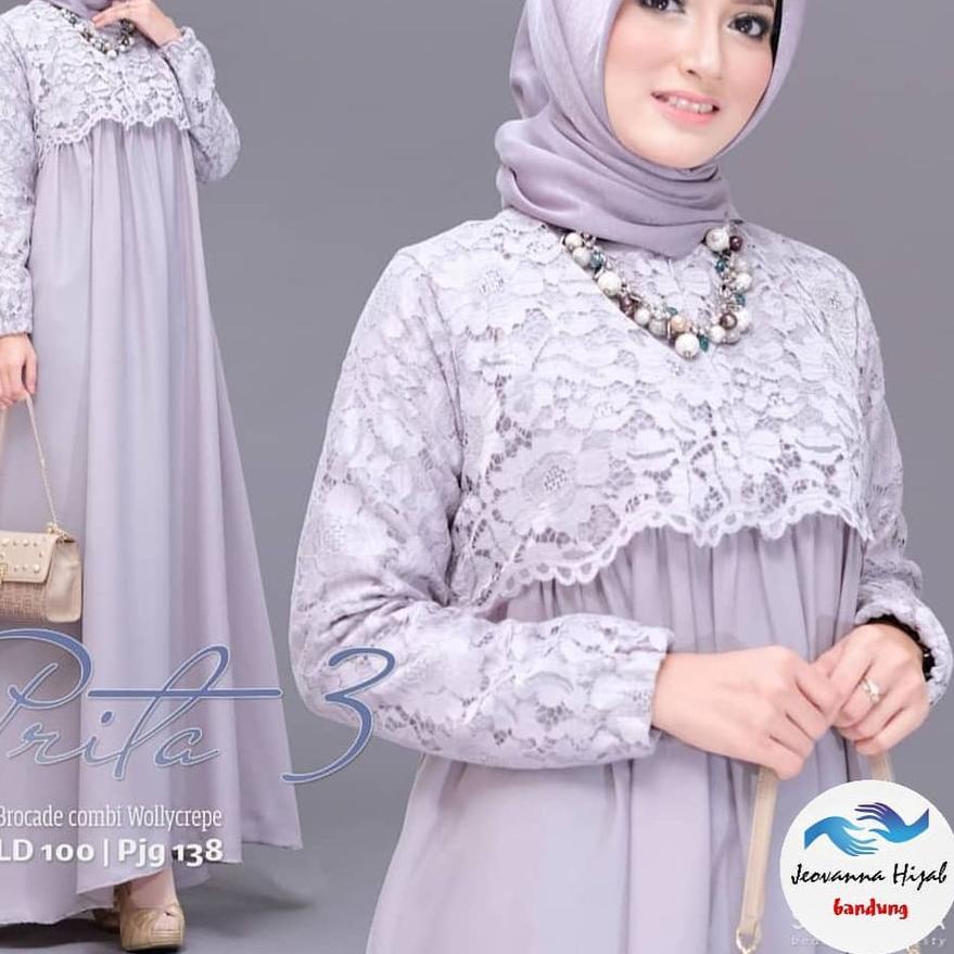 ⅍ GAMIS BRUKAT PRITA KOMBINASI MOSCREPE / Gamis brokat busui/bumil muslimah wear masa kini ✱
