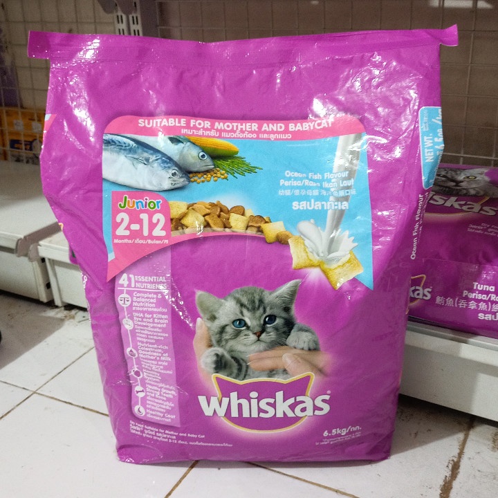 GRAB/GO-JEK Makanan Kucing Whiskas Junior Ocean Fish Flavour Kemasan 6,5KG / Whiskas Junior Oceanfish Flavour