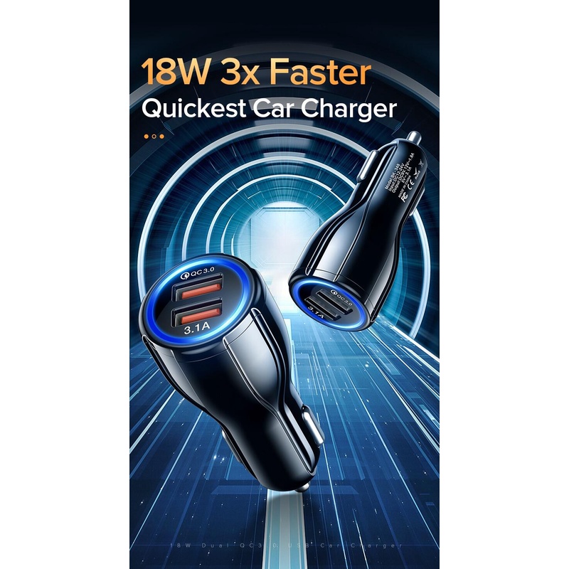 Charger Mobil 2 Port Qc 3.0 3.1A / Adaptor Mobil / Car Charger / Colokan Mobil / Fast Charging