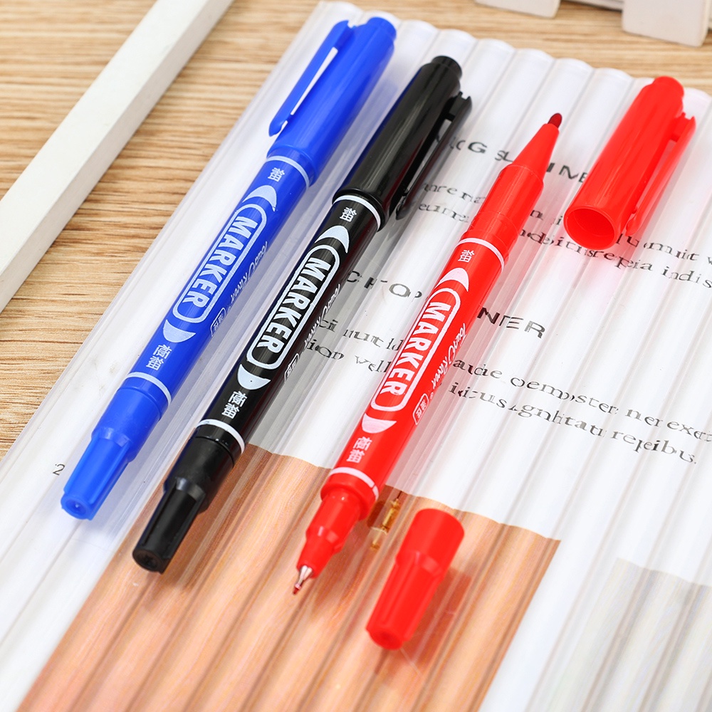 [Harga Grosir] Twin Tip Spidol Permanen Tahan Aus Penanda Cepat Kering Berminyak Tahan Air Tipis Nib Hitam Gambar Marking pen Serbaguna Tulisan Halus Mark-pen