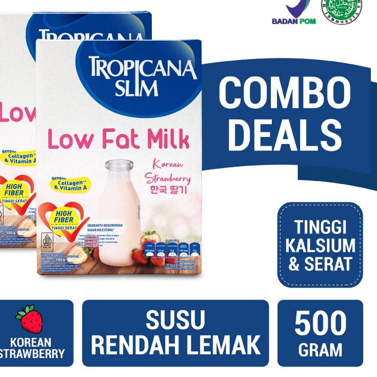 

➹ Twin Pack - Tropicana Slim Low Fat Milk Korean Strawberry 500g – Susu dengan Kolagen ♜