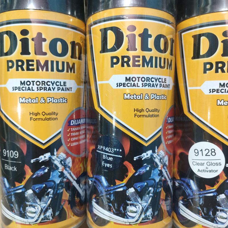Diton Premium Paket Lengkap 3 Kaleng 400cc Biru Xirallic Xiralic Blue Eyes 9403 Black 9109 Clear Glossy 9128 Pilox Pilok Cat Semprot Spray Paint
