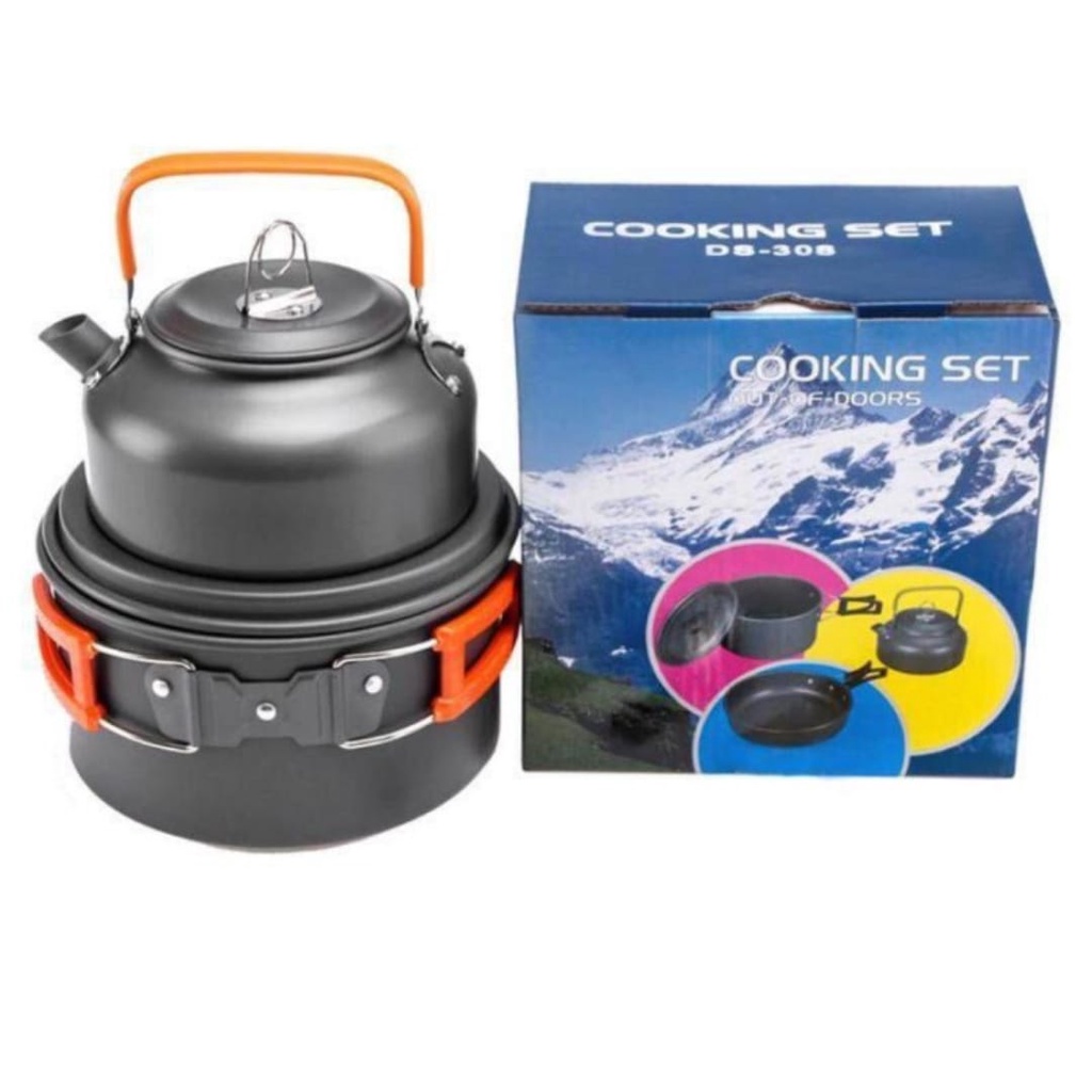 Paket Cooking Set DS 308 plus Kompor Camping Kotak Portable Nesting Set DS308 Alat Masak Camping Portabel