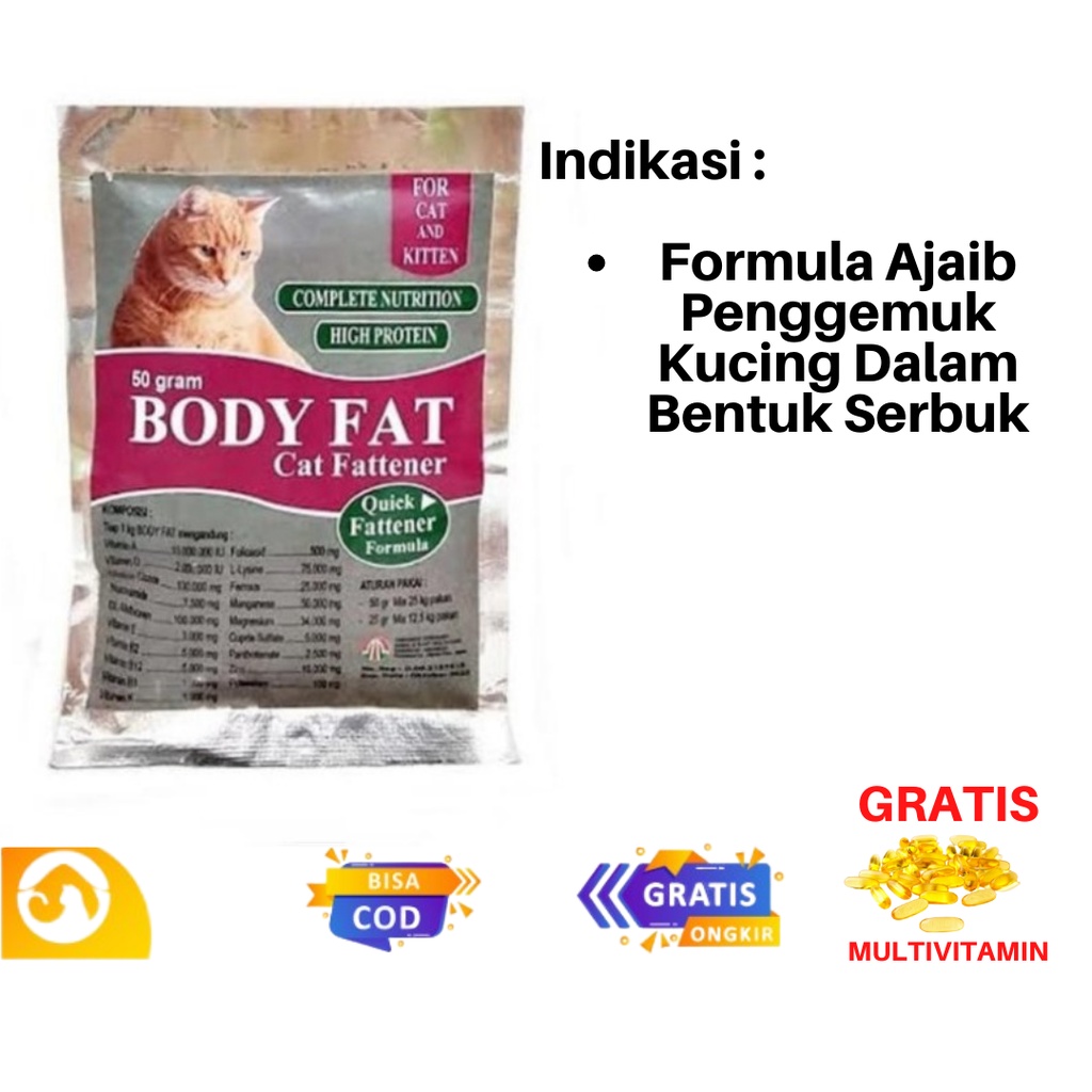 Body Fat Obat Vitamin Penggemuk Gendut Badan Kucing BodyFat Free Multivitamin