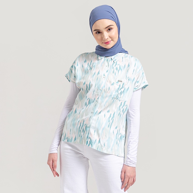 3Second Kemeja Casual Motif Original LenganPendek 100% Cotton Katun Shirt Wanita Hijau 130122