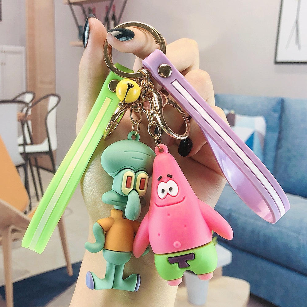 Lem Lembut Bahan pvc Motif Kartun Spongebob SquarePants | Gantungan Kunci Bentuk Boneka Tiga Dimensi | Gantungan Kunci Bentuk Tas Lucu Kreatif | Aksesoris Rambut | Hadiah Ulang Tahun