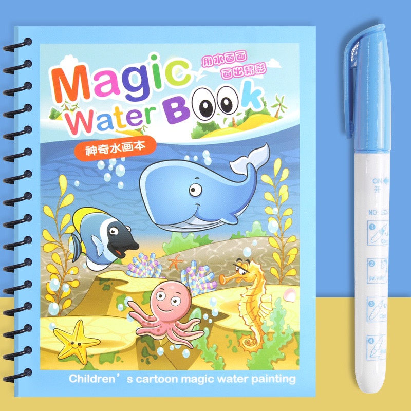 [M7] MAGIC WATER BOOK / BUKU AJAIB MEWARNAI / BOOK WATER / WATER DRAWING / BUKU AJAIB + INVISIBLE INK PEN