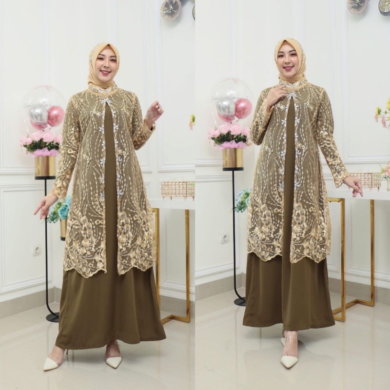GAMIS TULLE OUTER ORIGINAL / GAMIS BRUKAT MUSLIM / BAJU KONDANGAN WANITA / GAMIS CERUTY MEWAH / GAMI