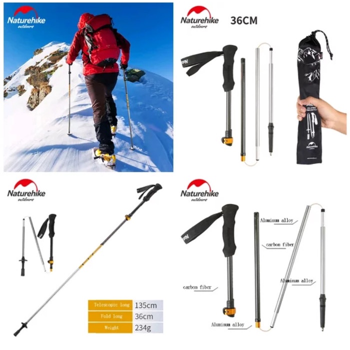 Terlaris Tongkat Gunung Traking Pole Naturhaike Carbon Nh17D005-D Not Leking