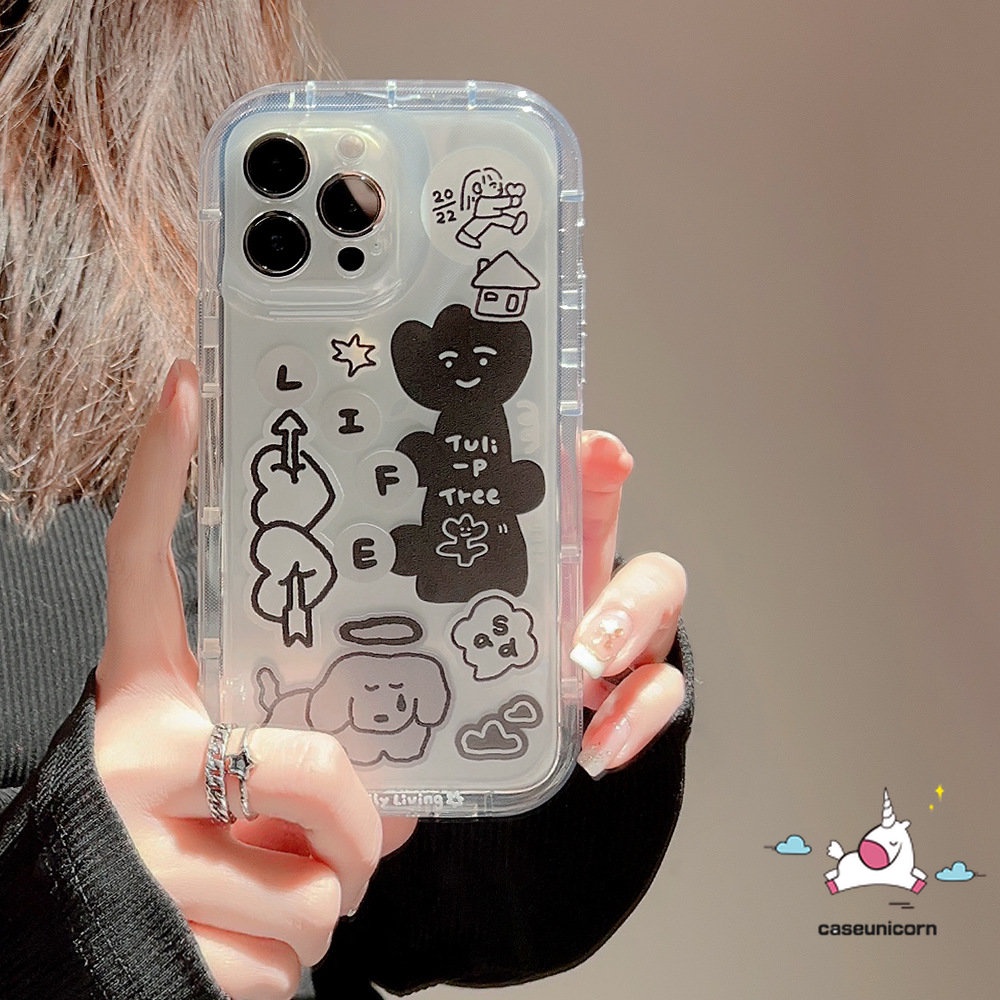 IPHONE Casing Ponsel Kompatibel Untuk Iphone11 14 13 12 Pro MAX XR 6 6S 7 8Plus X XS MAX SE 2020 Kartun Lucu Graffiti Anjing Yang Indah Cinta Hati Stiker Airbag Shockproof Bening TPU Soft Cover