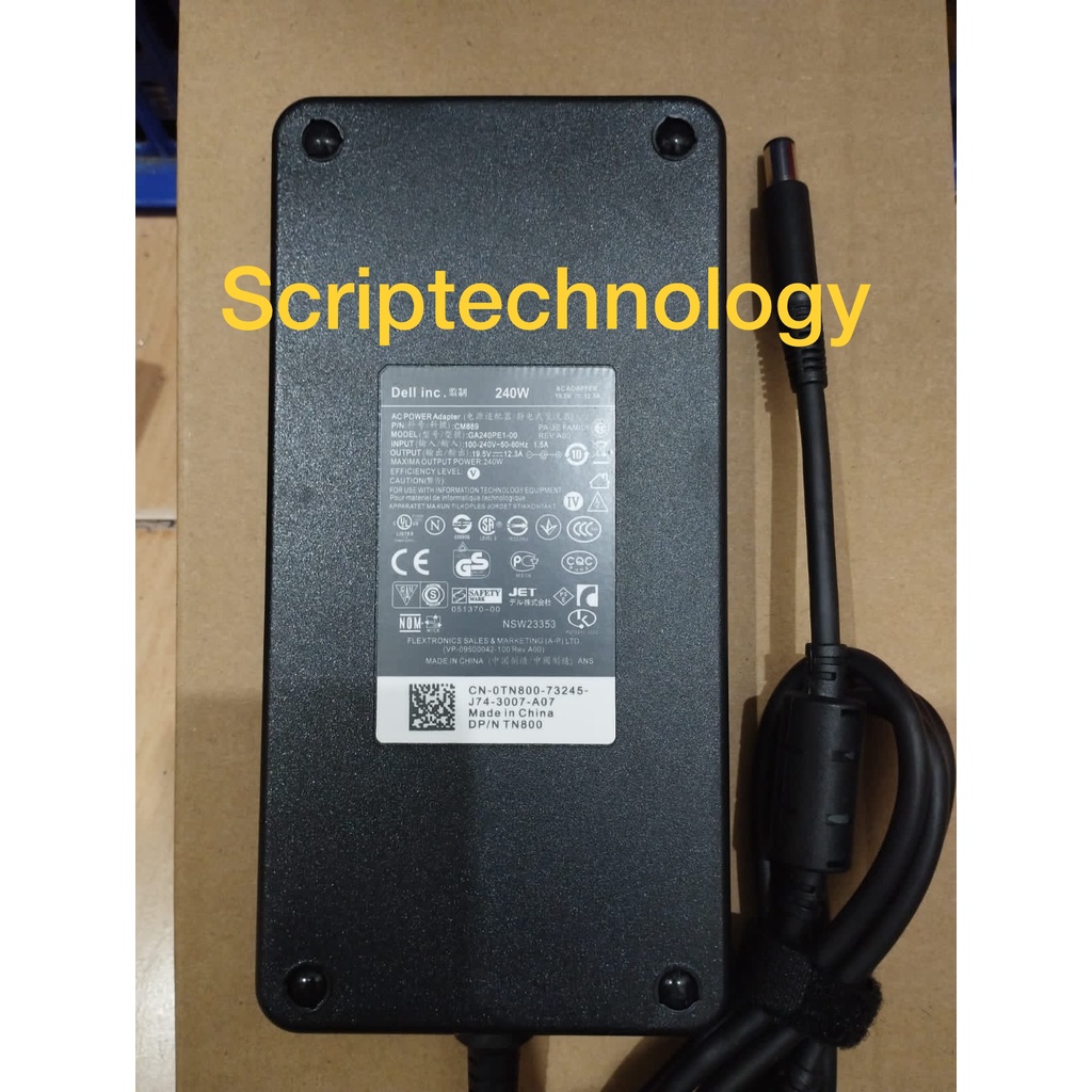 Adaptor Charger Dell 19.5V 12.3A 240W GA240PE1-00 ADP-240AB Jarum Besar DC 7.4 X 5.0mm