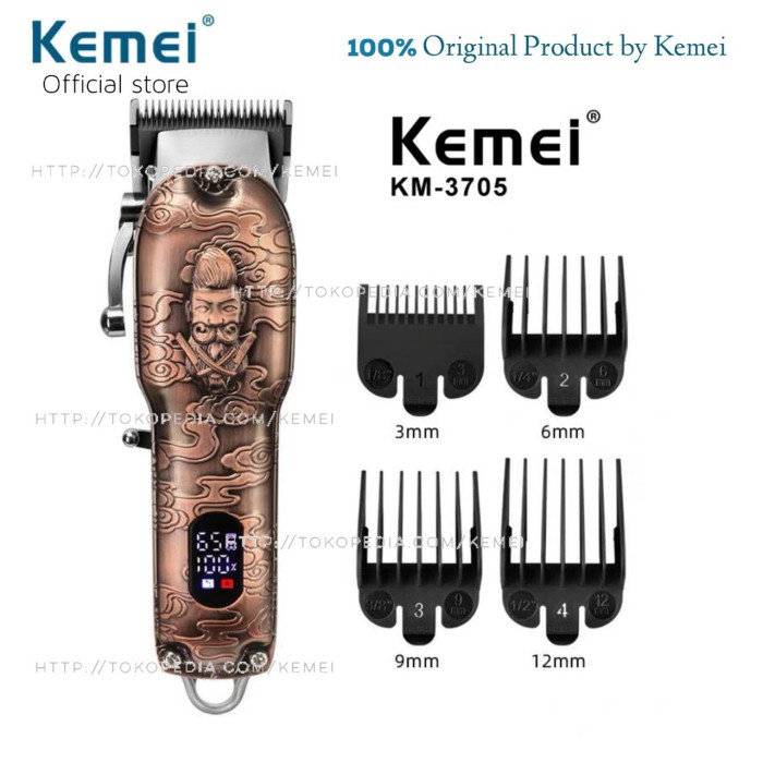 Terlaris Alat Cukur Rambut Kemei Km-3705 Hair Clipper Digital Rpm Metal Km 3705