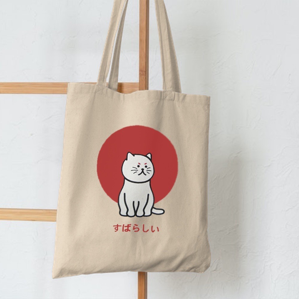 SRIWA Totebag Wanita Resleting Motif Kucing Jepang Tb09