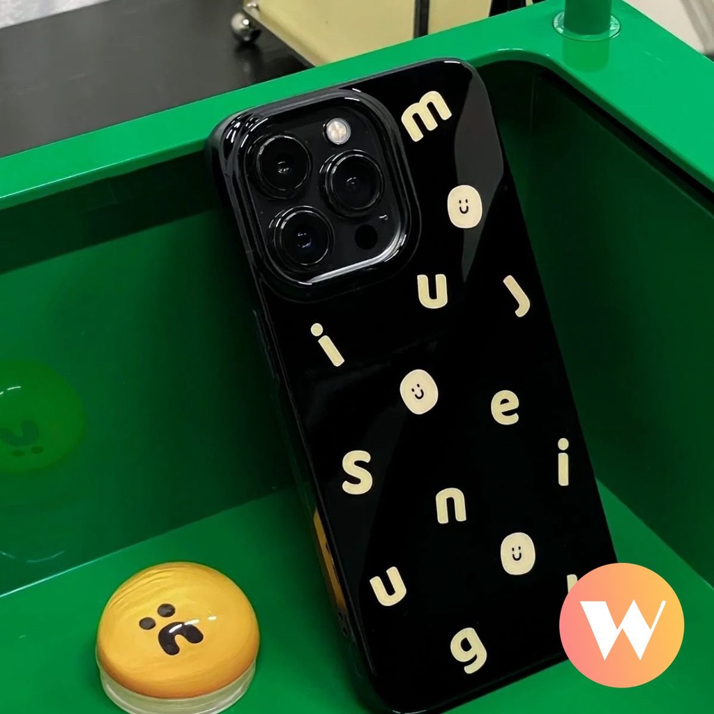 Ins Fashion Simple Alphabet Soft Tpu Phone Case Kompatibel Untuk IPhone 7Plus XR X XS Max8 7 Plus 11 14 13 12 Pro Max SE 2020 Smiley Lucu Glossy Halus Silicon Back Cover