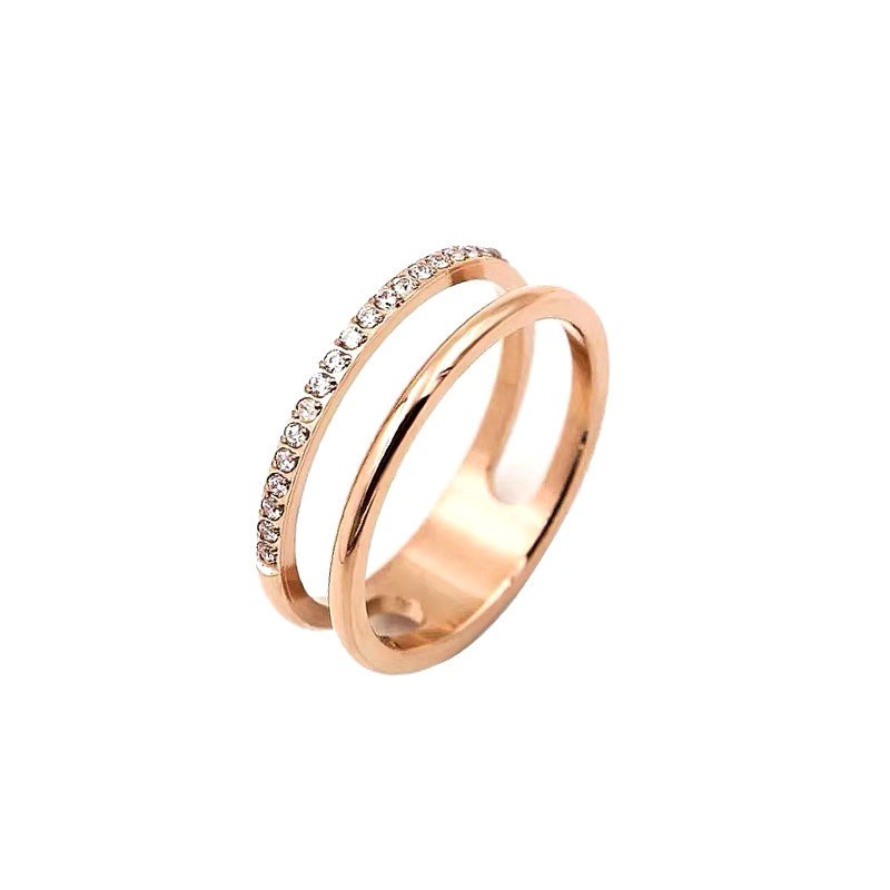 Cincin Berlian Model Hollow Lapis Ganda | Cincin Titanium Steel Lapis Rose Gold 18K Untuk Wanita | Kotak Hadiah Untuk Hadiah | Cincin Bahan Stainless Steel Untuk Perhiasan