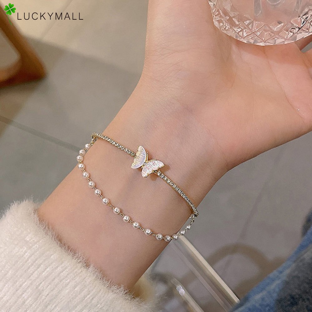 Gelang Kupu-Kupu Kristal Elegan Untuk Wanita Gelang Rantai Aksesoris Perhiasan Fashion