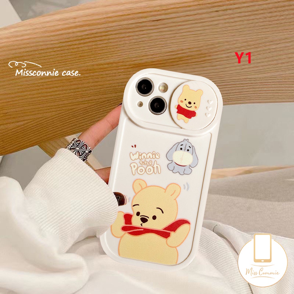 IPHONE Kartun Lucu Strawberry Bear Manyo Case Kompatibel Untuk Iphone11 7Plus XR X13 11 12 Pro Max 8Plus XS Max Push Pull Window Pelindung Lensa Kamera Winnie The Pooh Soft Cover