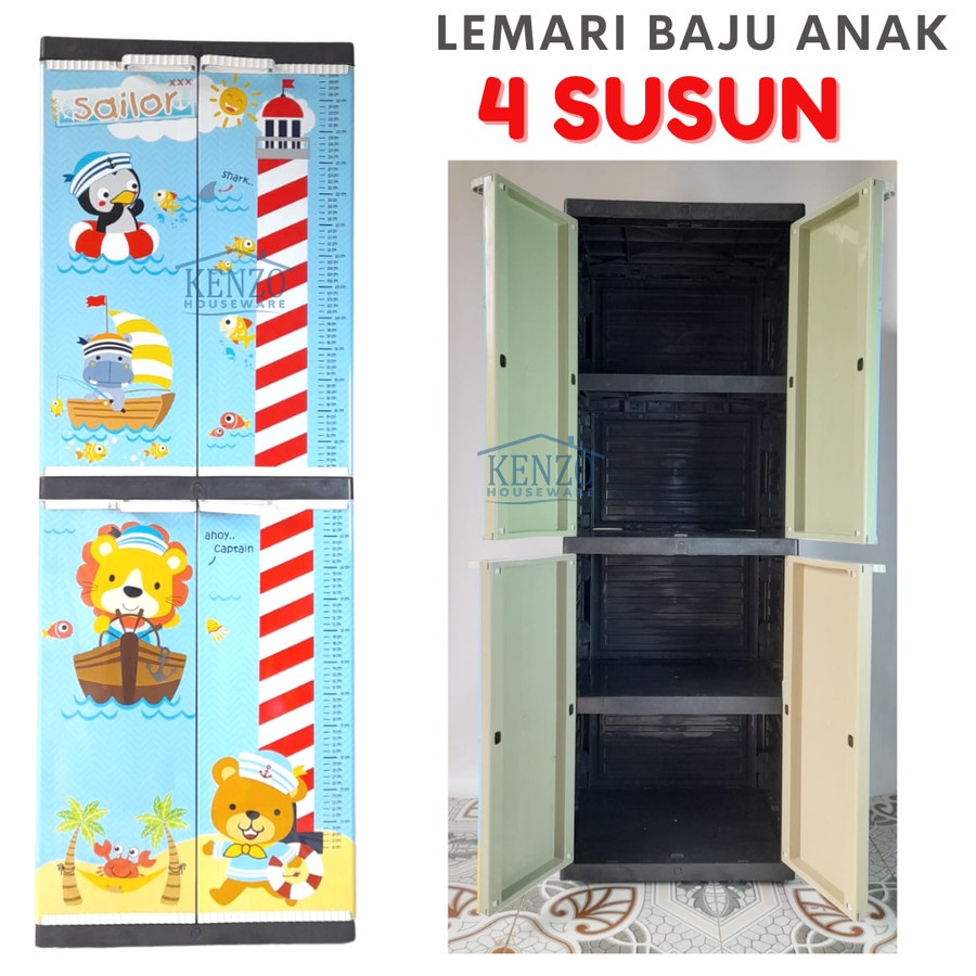 Lemari Baju Pakaian Plastik Anak Karakter SAILOR LS2PP TABITHA Lemari Anak 4 Susun Karakter