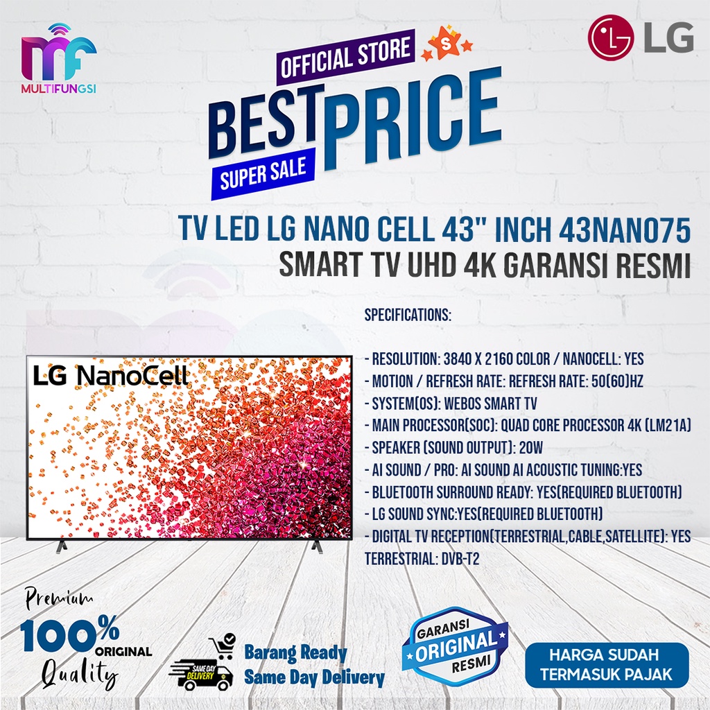 TV LED LG Nano Cell 43&quot; Inch 43NANO75 Smart TV UHD 4K Garansi Resmi