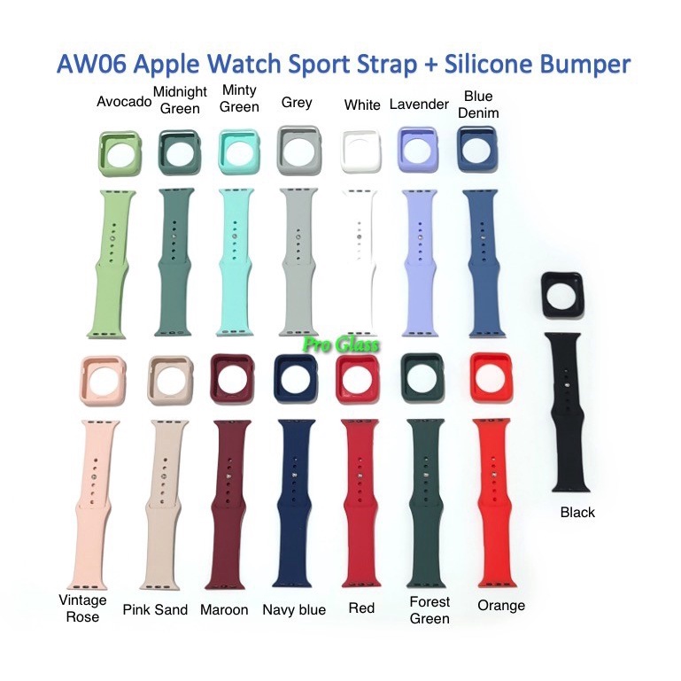 AW06 Apple Watch 38mm / 40mm / 42mm / 44mm Silicone Sport Strap Band + Bumper Case