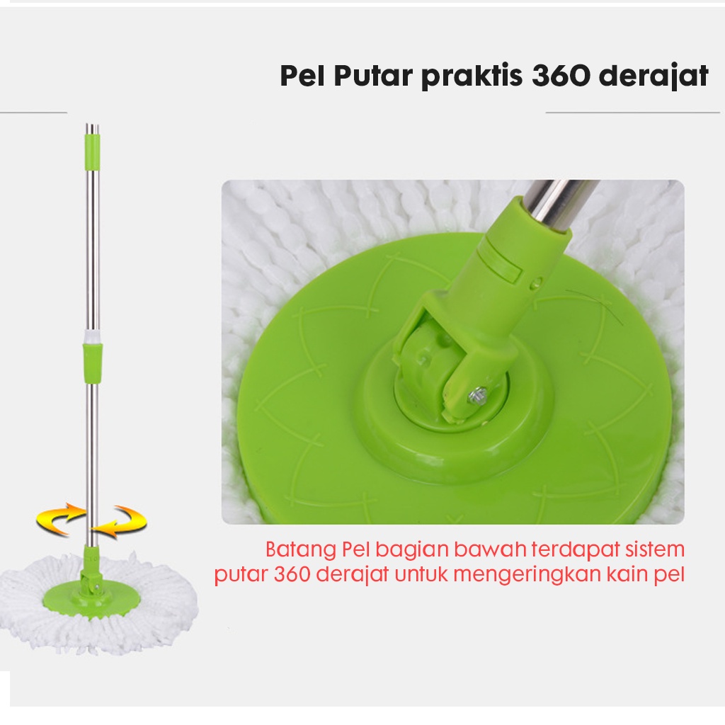 Set Alat Pel Lantai STAINLESS Super Mop Dengan Ember Pencuci Putar | hand preassure rotary mop 360