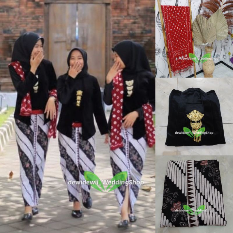 [1set] Kebaya + Jarik Instan + Selendang Jumputan  || Motif Lereng Kembang