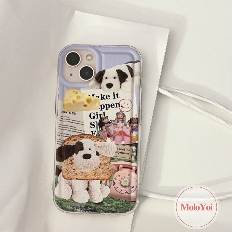 IPHONE Kreatif Case Kompatibel Untuk Iphone11 13 12 Pro Max 7Plus 8Plus 14 6 6s Plus Xr X Xs Max SE 2020 Lucu Kartun Klip Art Anjing Shockproof Airbag Lembut TPU Transparan Phone Cover