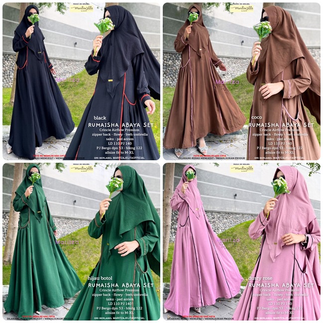 RUMAISHA ABAYA SET / 1.7 / BAHAN CRINKLE AIRFLOW PREMIUM / LD 110 CM / PB 140 CM / ALLSZIE JUMBO / MARITZA