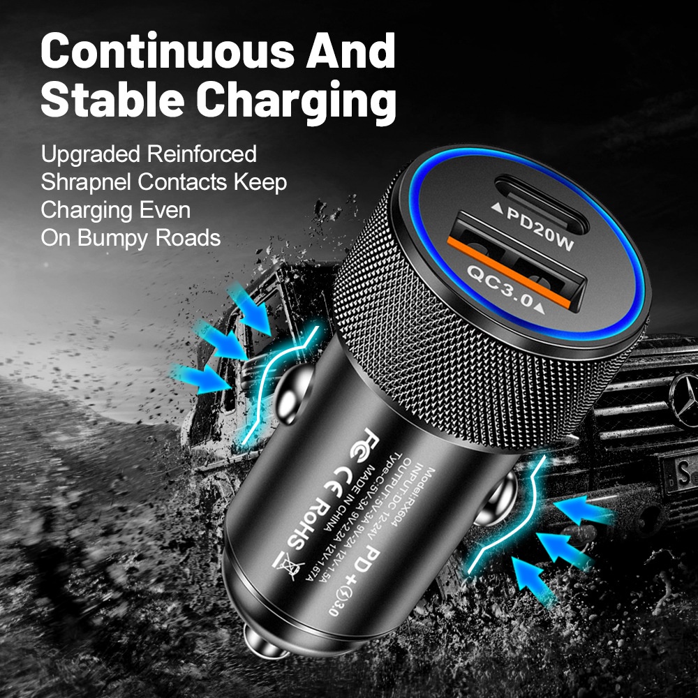 45w QC3.0+PD Super Flash Charger Fast Charging Adaptor Mobil Untuk Hp Paduan Aluminium Charger Mobil Untuk i-Phone Android Tipe C Di Mobil