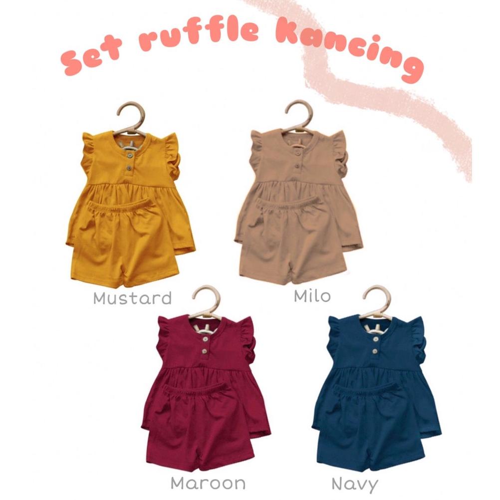 Owlet - Setelan Anak Perempuan / Setelan Ruffle Polos Kancing / Baju Anak Perempuan