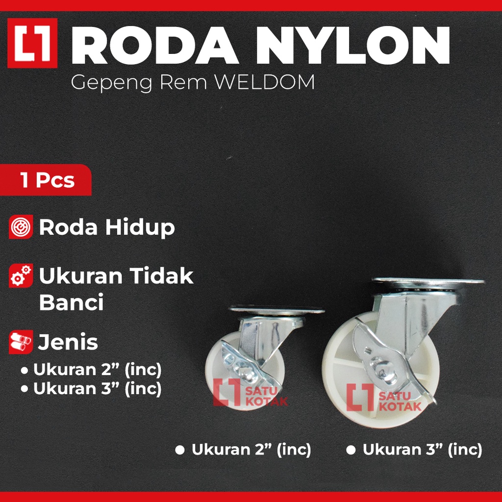 Roda Kastor Nylon Gerobak Etalase Lemari 2/ 3 Inch Hidup Rem - Weldom