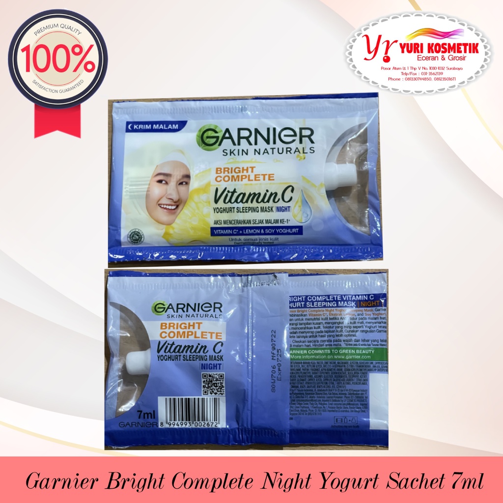 ☘️Yuri Kosmetik☘️ Garnier Bright Complete Night Cream Sachet 7ml / Krim Muka