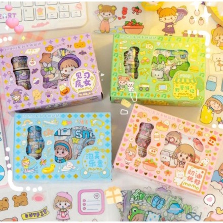 

( CLS ) Stiker Roll Set 2D Stiker Buku Stiker Botol Roll SET ( 1 Box 4 Roll 4 Lembar )