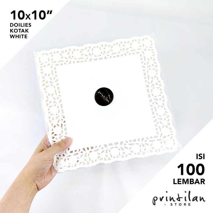 Kertas Doyleys 10x10"(Putih-Kotak)/Doilies Paper Renda/Alas Toples Kue