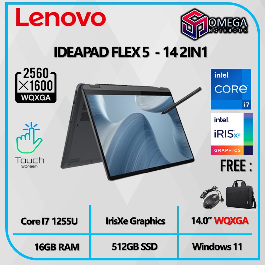 Lenovo Flex 5 14 TOUCH I7 1255U 16GB 512SSD IRISXE W11+OHS 14.0 WUXGA IPS