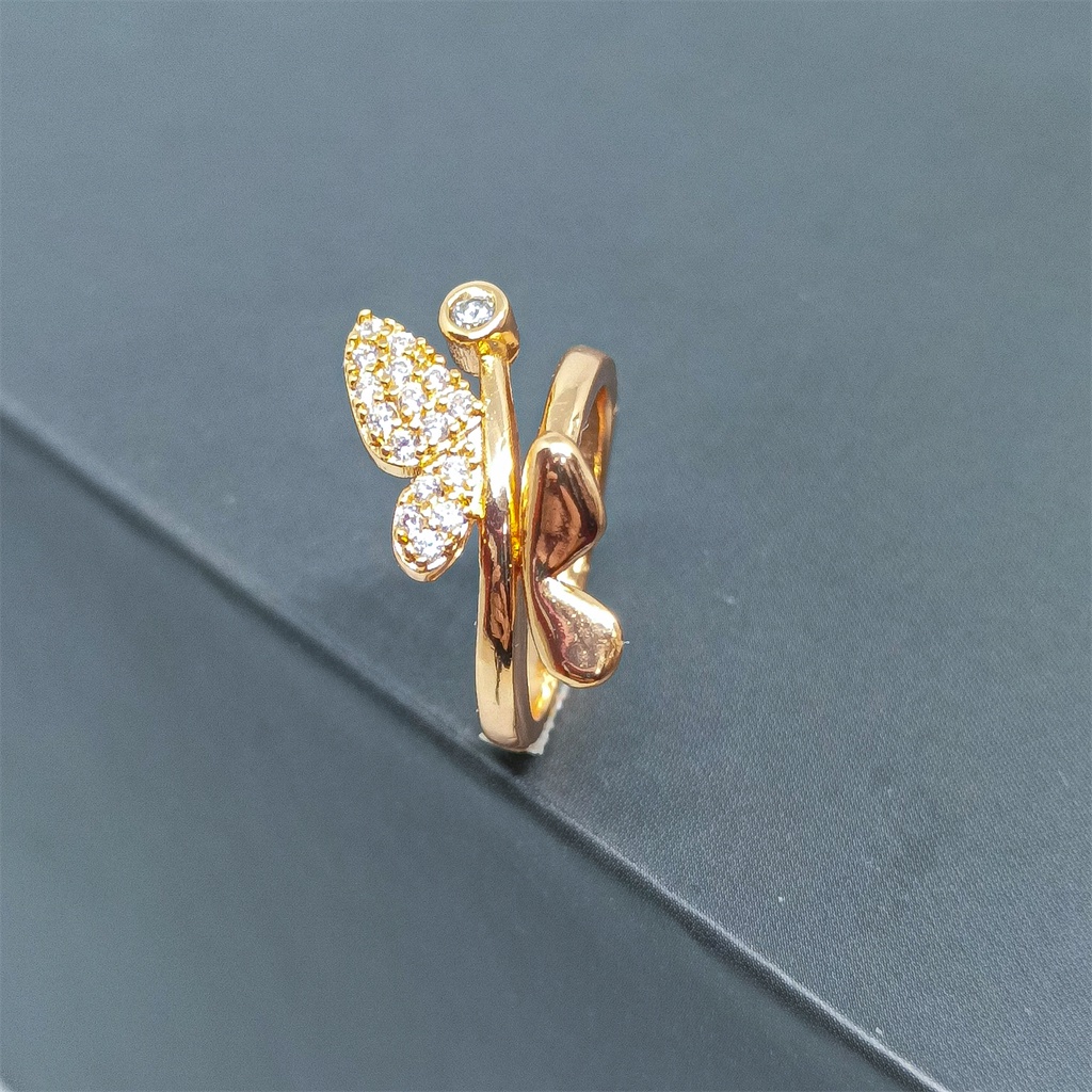 Gold Cincin Titanium Terbuka Kristal Lapis Emas Steel Mutiara Berlian Wanita Fashion Jewelry