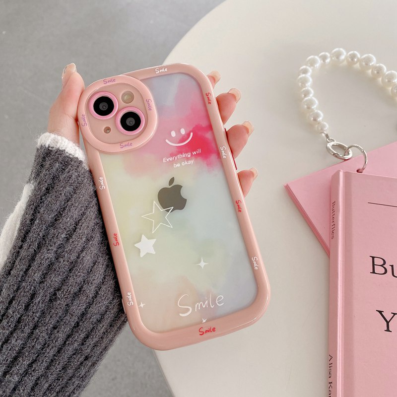 1PC Gradient Puff Case IPhone 11 12 13 14 Pro Max Soft Phone Case Cute Good Luck Love Star Phone Case Cover Bumper