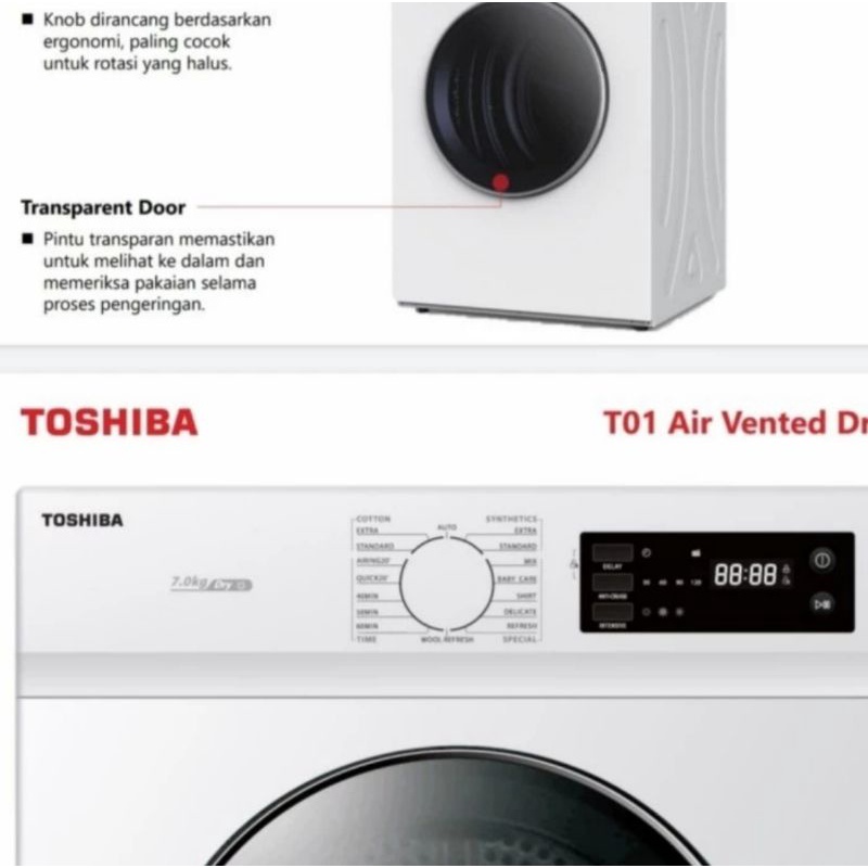 DRYER / MESIN PENGERING TOSHIBA 7 Kg / 7Kg TD-H80SEN