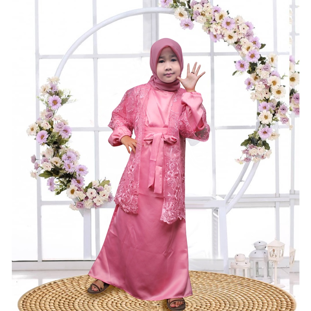 Lucianna Kid/Gamis Pesta Anak-Anak/ Dress Set Cardi Outer Anak Tanggung/Fashion Muslim/Model Kekinian