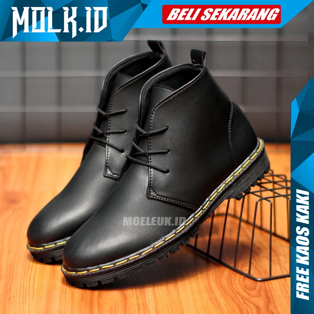 MOLK Sepatu Docmart Pria Kulit Formal Casual Hitam Kerja Kantor Kuliah