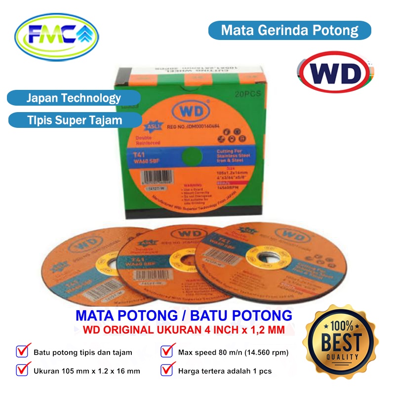 Mata Gerinda Potong 4 Inch WD Original Batu Gerinda Tangan Resibon Potong Besi Pipa Kawat Stainless