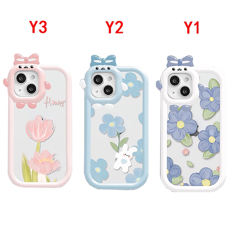 Casing Motif Bunga Kelinci VIVO Y02 Y16 Y35 Y15s Y22 Y01 Y21 Y12 Y20 Y20s Y12i V25 Y11 Y15 Y02s Y15A Y17 Y20i Y33S Y30 Y91C Y51 Y53S Lensa Monster Motif Tulip Shockproof Clear Cover