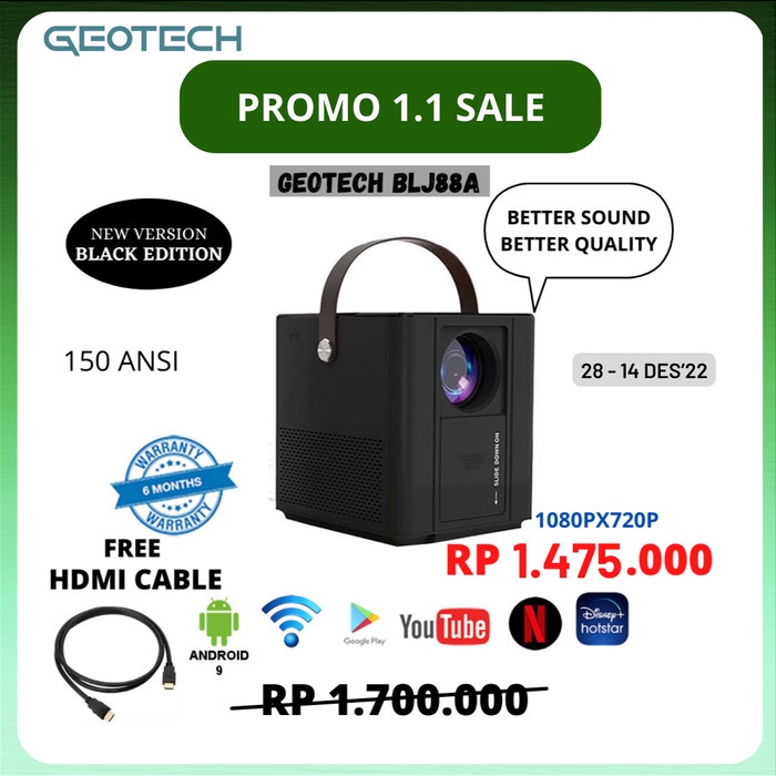 

[[JNT COD]] Projector GEOTECH BLJ88 Android Proyektor Mini Portable 150 ANSI