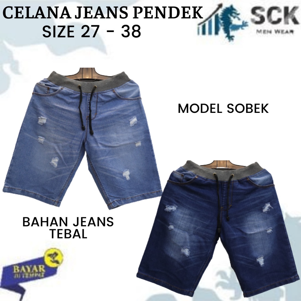 Celana Pendek Pria Jeans CRV SOBEK Pria Pinggang Karet Rip Pinggang Karet size 27-32 33-38 - sckmenwear GROSIR