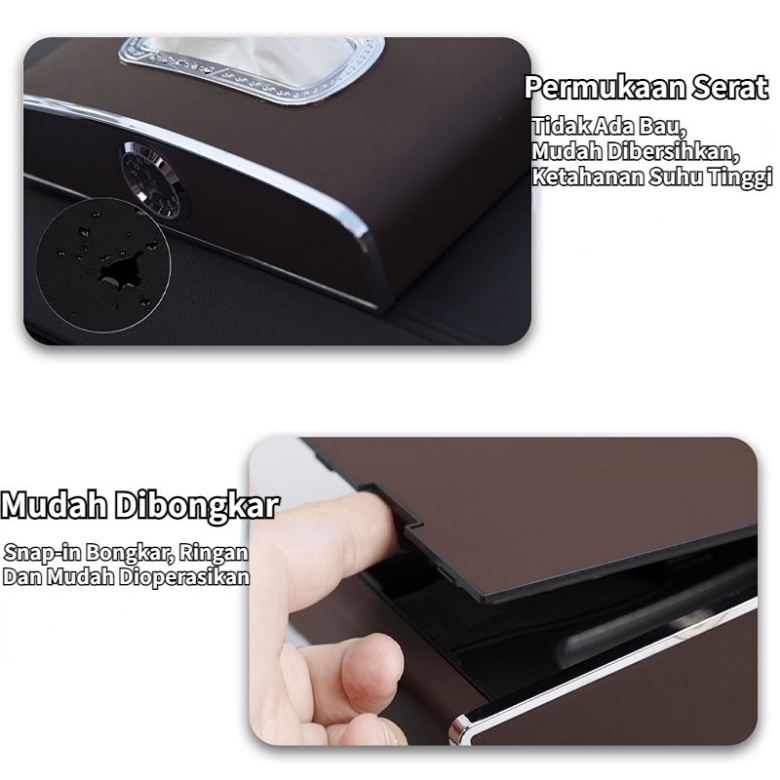 【COD】Kotak Penyimpanan Gantungan Tisu Mobil Premium Mewah Multifungsi Jam Car Tissue Box