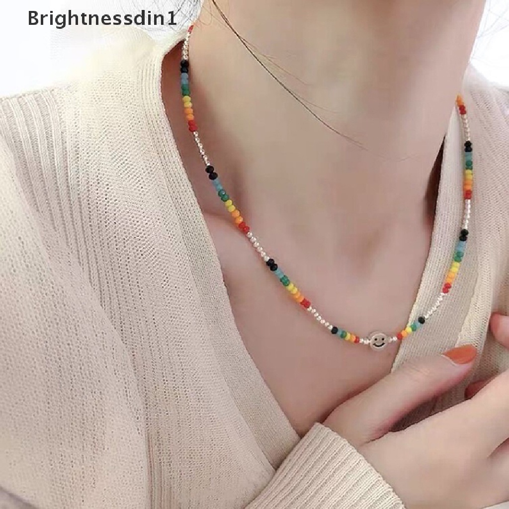 [Brightnessdin1] Smiley Face Sweater Kalung Pesta Perhiasan Untuk Wanita Pasangan Fashion Kreatif Manik-Manik Warna-Warni Liburan Pantai Aksesoris Butik