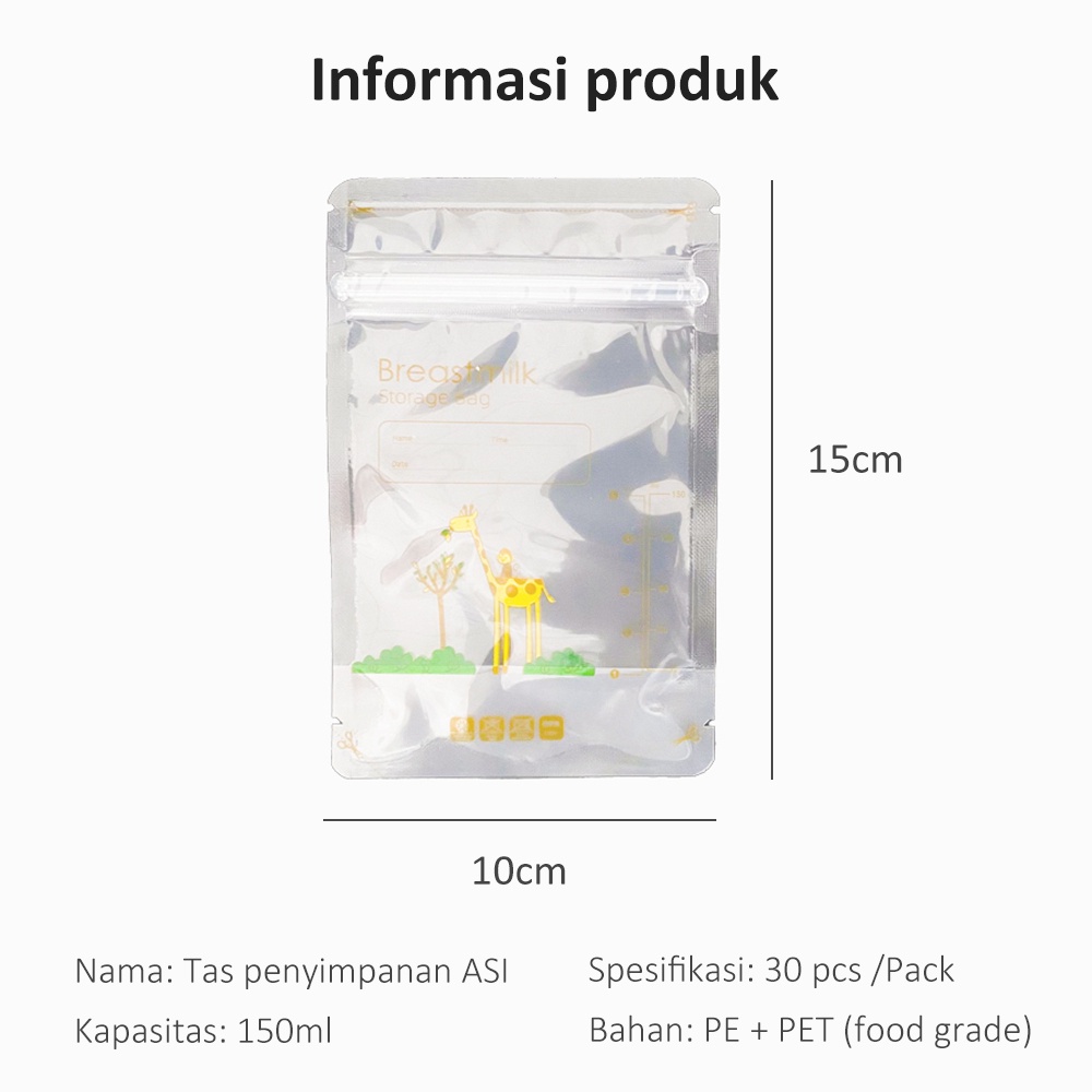 Lakhu 30pcs Kantong ASI Breast Milk Plastik Asi 150ml/Breastmilk Storage Bag Doble Zipper